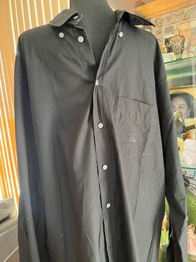 Valentino Black Long-Sleeve Button Down Shirt with Chest Pocket Logo